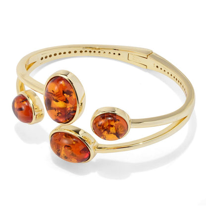 18K Gold Plated Amber Choice of Size Hinged Bangle Bracelet
