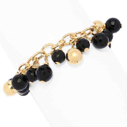 18K Gold Plated Black Onyx Multi Charm 7.75" Bracelet