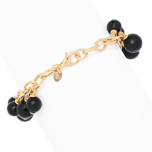 18K Gold Plated Black Onyx Multi Charm 7.75" Bracelet