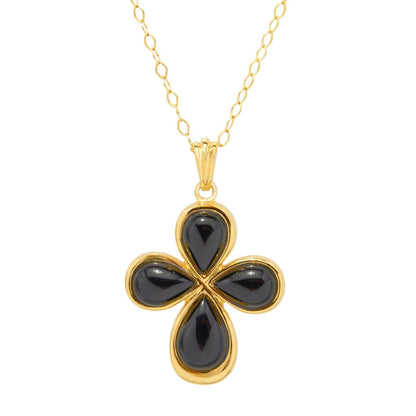 18K Gold Plated 12x8mm Black Onyx Cross Pendant with Chain