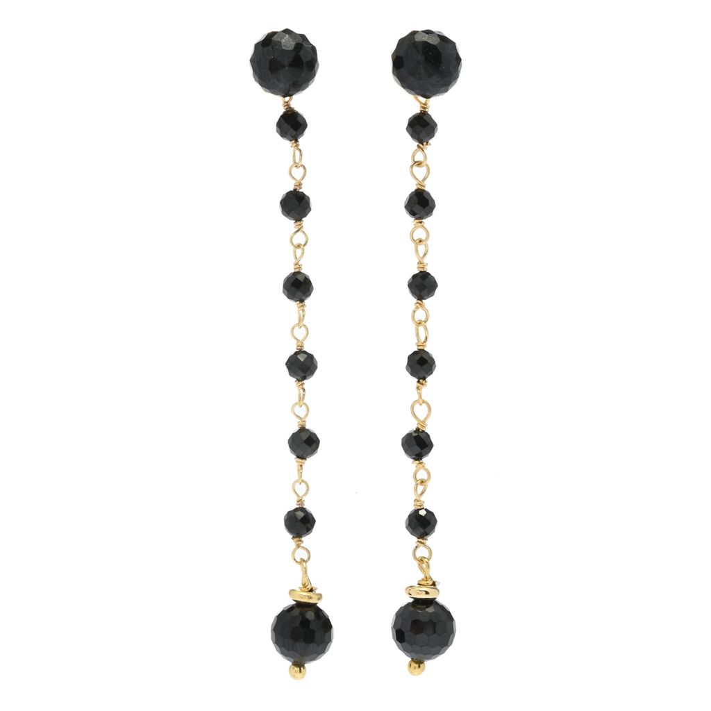 18K Gold Plated Faceted Black Spinel Dangle Earrings