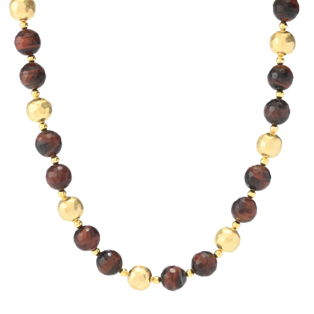 18K Gold Plated Tiger's Eye Faceted Bead 18" Necklace