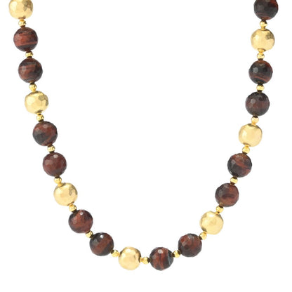 18K Gold Plated Tiger's Eye Faceted Bead 18" Necklace
