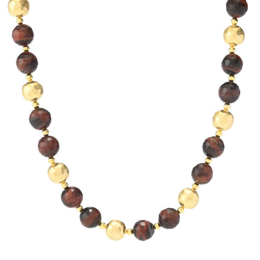 18K Gold Plated Tiger's Eye Faceted Bead 18" Necklace