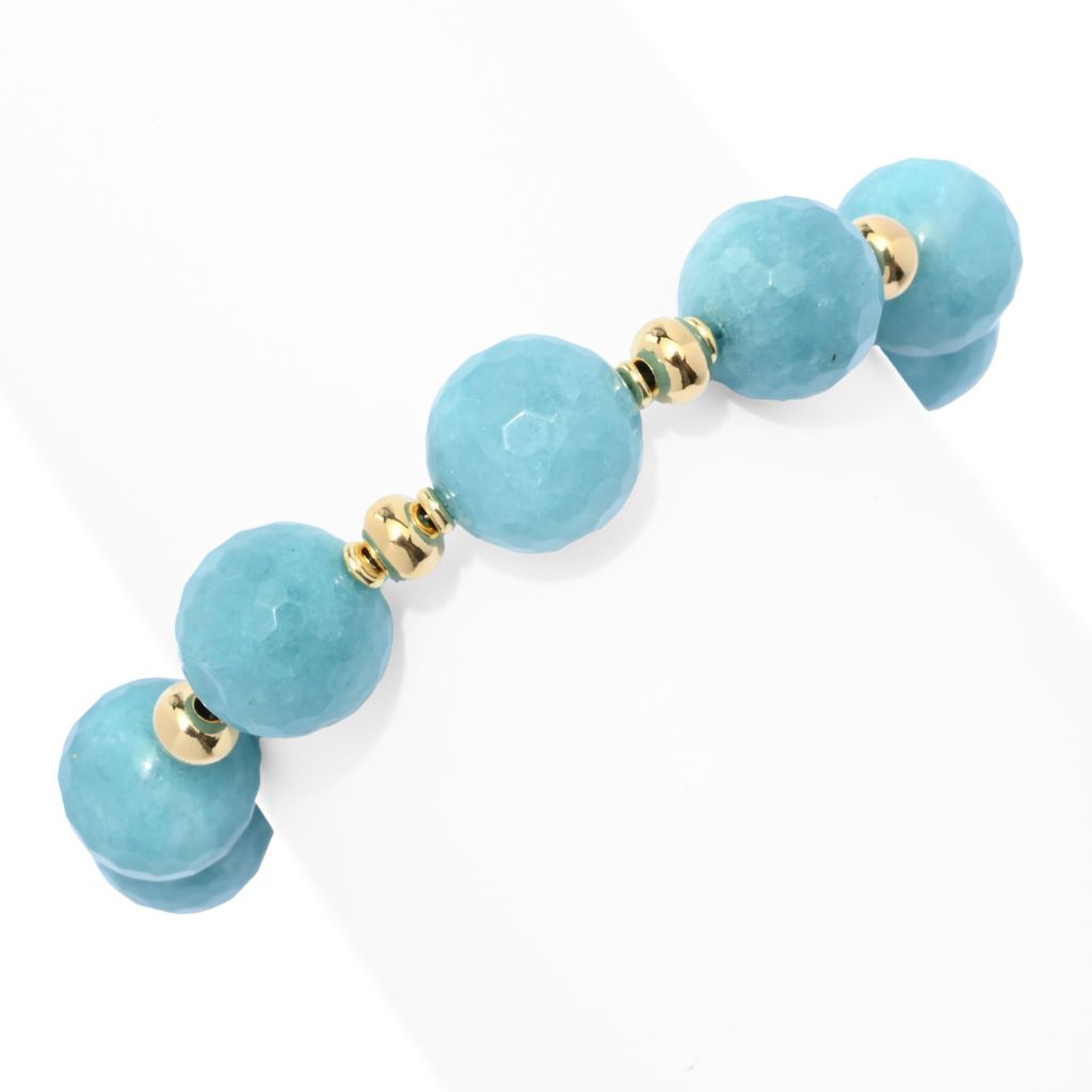 18K Gold Plated 12.5-14.5mm Blue Quartz Rondelle Bead Bracelet