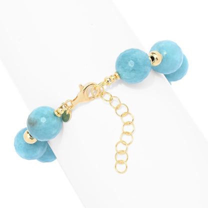 18K Gold Plated 12.5-14.5mm Blue Quartz Rondelle Bead Bracelet