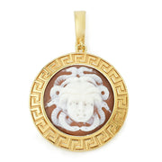 Cameo Italiano "Acropolis" 22mm Medusa Shell Cameo Greek Key Halo Pendant
