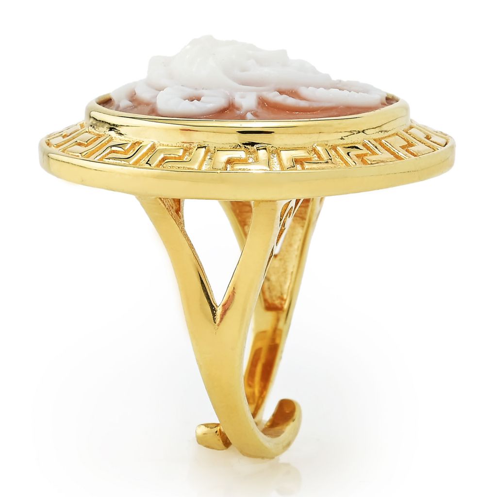 Cameo Italiano "Acropolis" 20mm Medusa Shell Cameo Greek Key Halo Ring