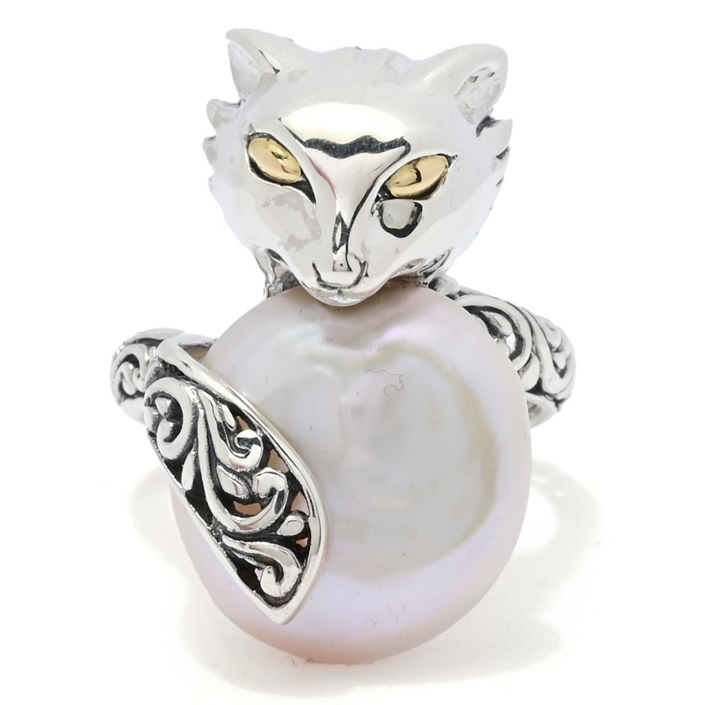 Artisan Silver by Samuel B. 18K Gold Accented Baroque Cultured Pearl Fox Ring