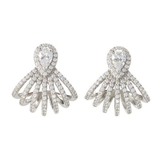 Brilliante Platinum Plated 3.03 DEW Simulated Diamond Ear Cuff Drop Earrings