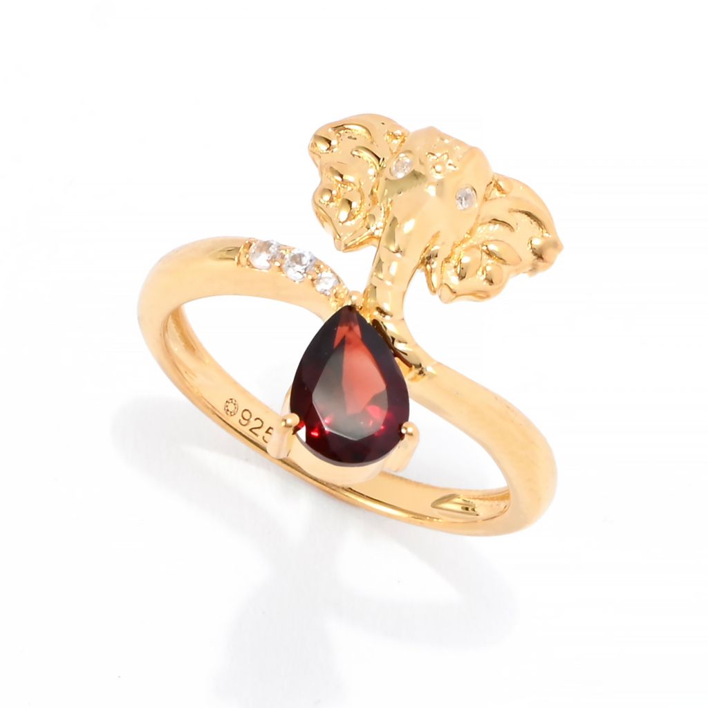 Passport to India Elephant 1.01ctw Red Garnet & Zircon Bypass Ring