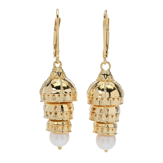 Passport to India "Taj Mahal" 18K Gold Plated Cultured Pearl Drop Earrings