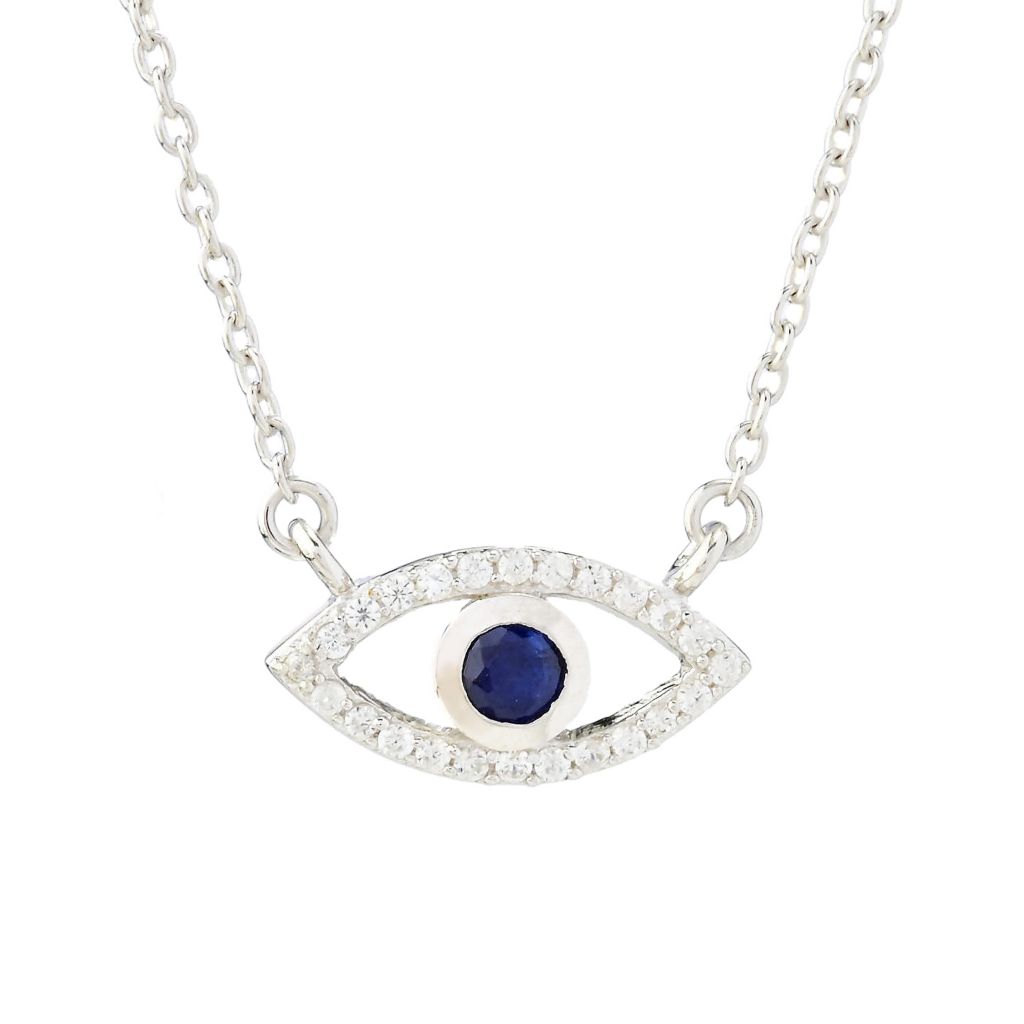Gem Treasures Sterling Silver 0.25ctw Sapphire & Zircon Evil Eye Necklace