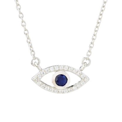Gem Treasures Sterling Silver 0.25ctw Sapphire & Zircon Evil Eye Necklace