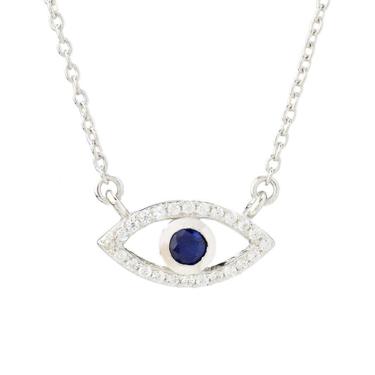 Gem Treasures Sterling Silver 0.25ctw Sapphire & Zircon Evil Eye Necklace