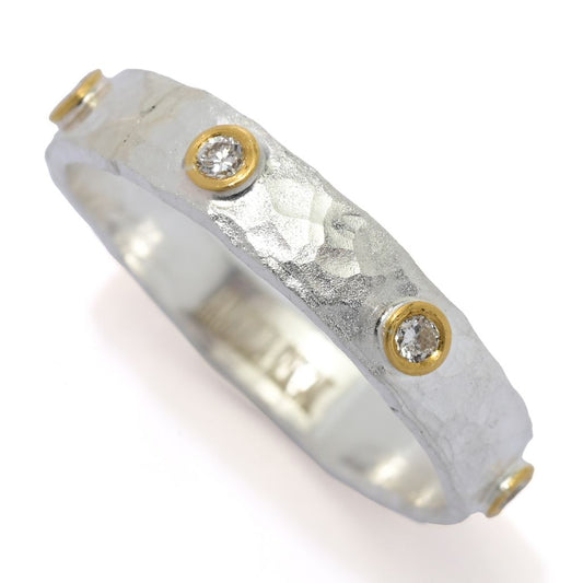 Sterling Silver 24K Gold Accented 0.12ctw Diamond Studded Ring