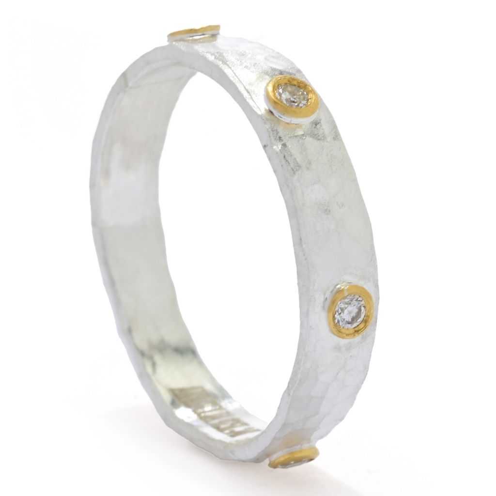 Sterling Silver 24K Gold Accented 0.12ctw Diamond Studded Ring