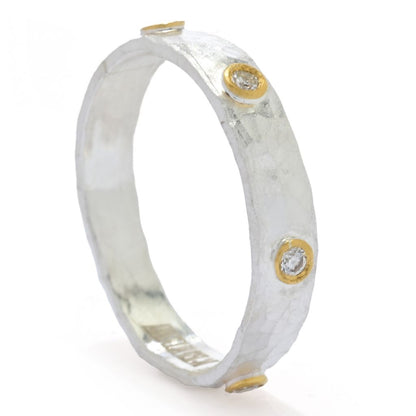 Sterling Silver 24K Gold Accented 0.12ctw Diamond Studded Ring