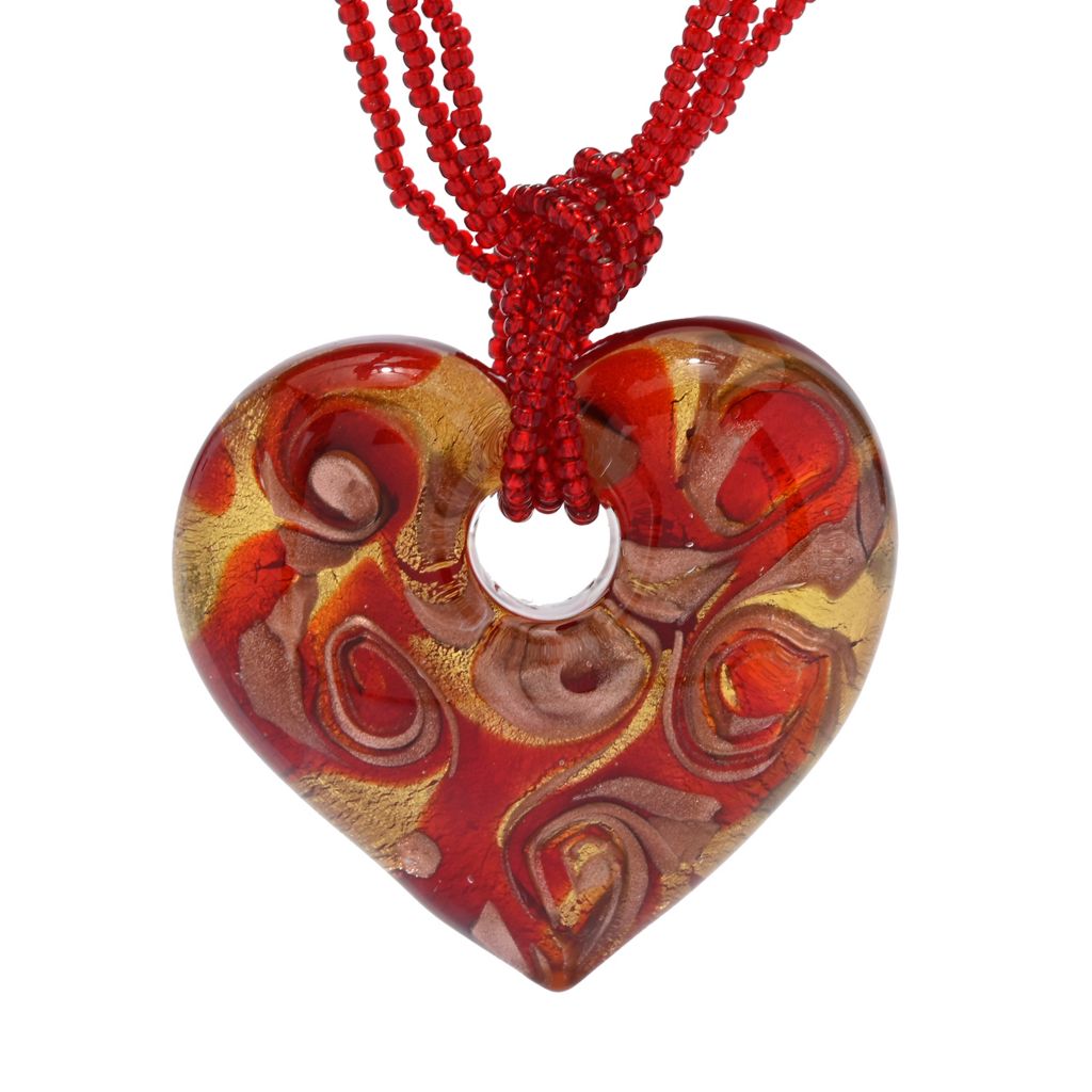 Heart Pendant & Multi-Strand Murano Glass Necklace