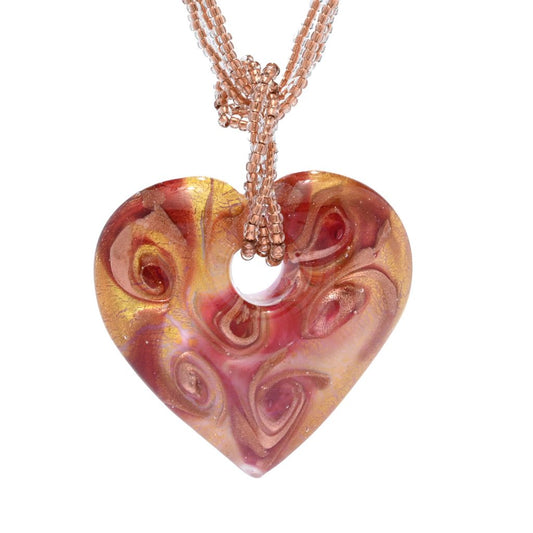 GlassOfVenice Authentic Murano Glass Heart Pendant - Handmade In Italy With Gold Swirls & Crystal - View #2