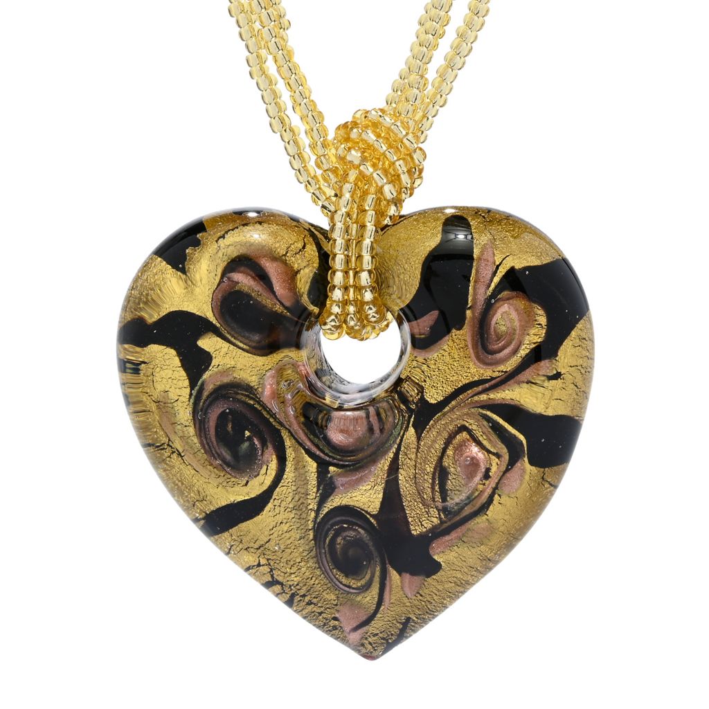 Heart Pendant & Multi-Strand Murano Glass Necklace