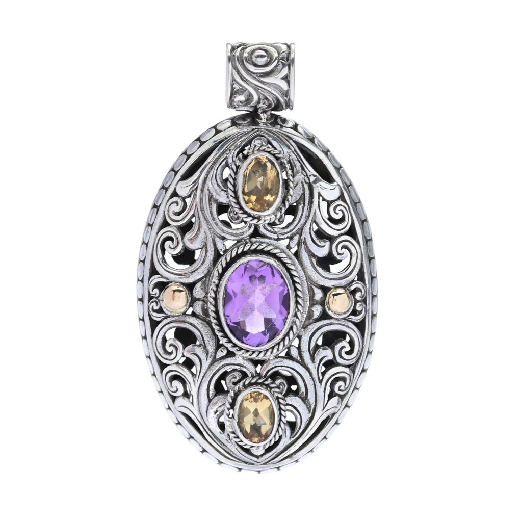 Artisan Silver by Samuel B. 18K Gold Accented 2.70ctw Amethyst & Citrine Pendant