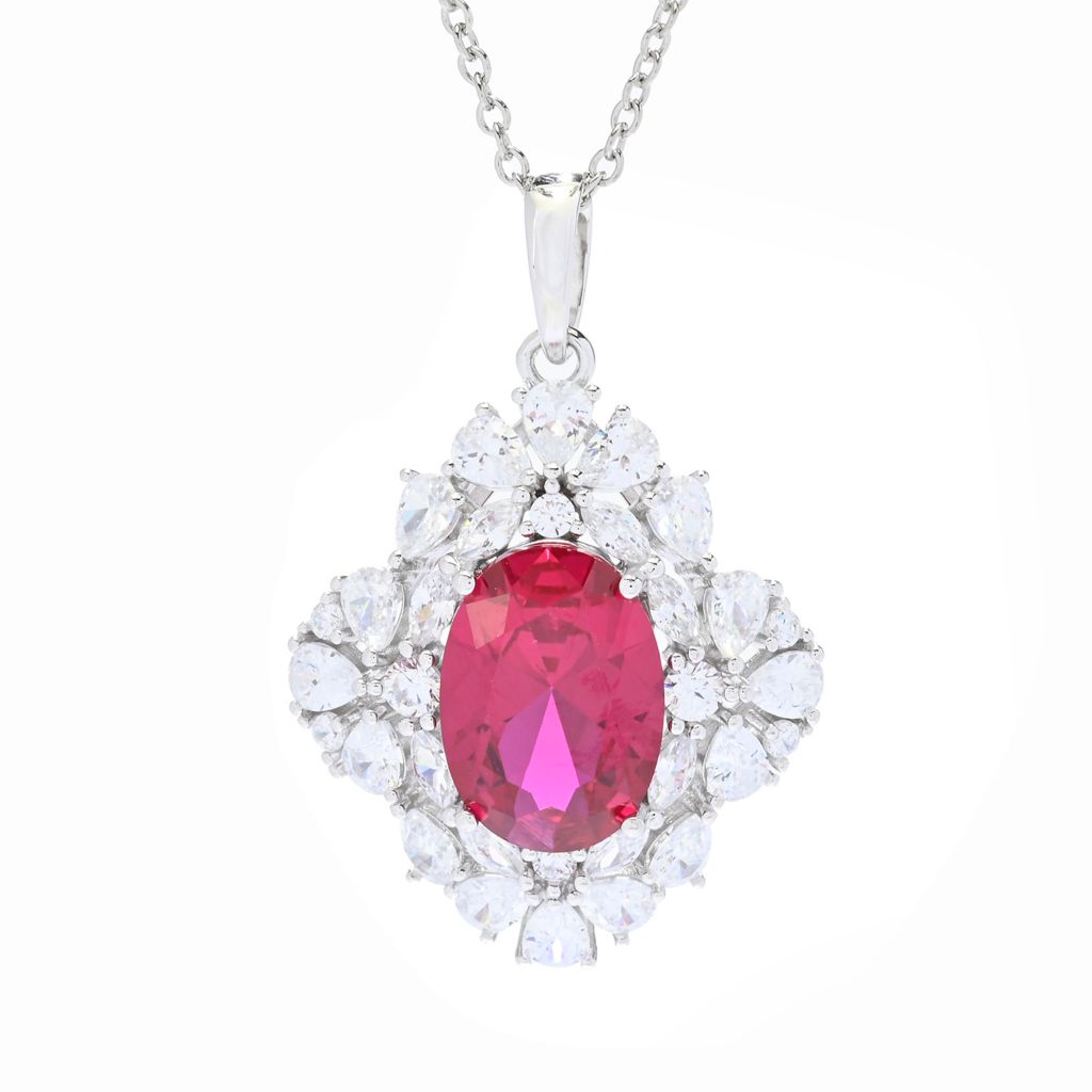 Brilliante Platinum Plated 12.00 DEW Simulated Ruby & Diamond Pendant