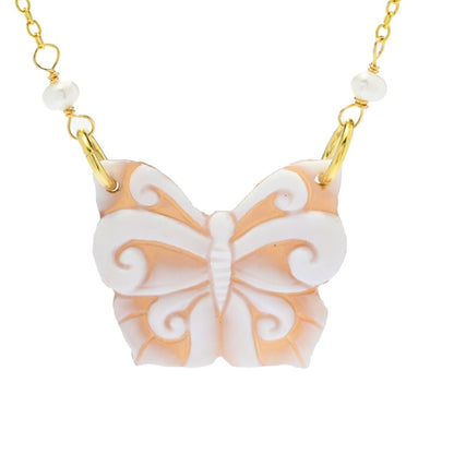 Cameo Italiano 18K Gold Plated Cameo Motif Pearl Station Necklace