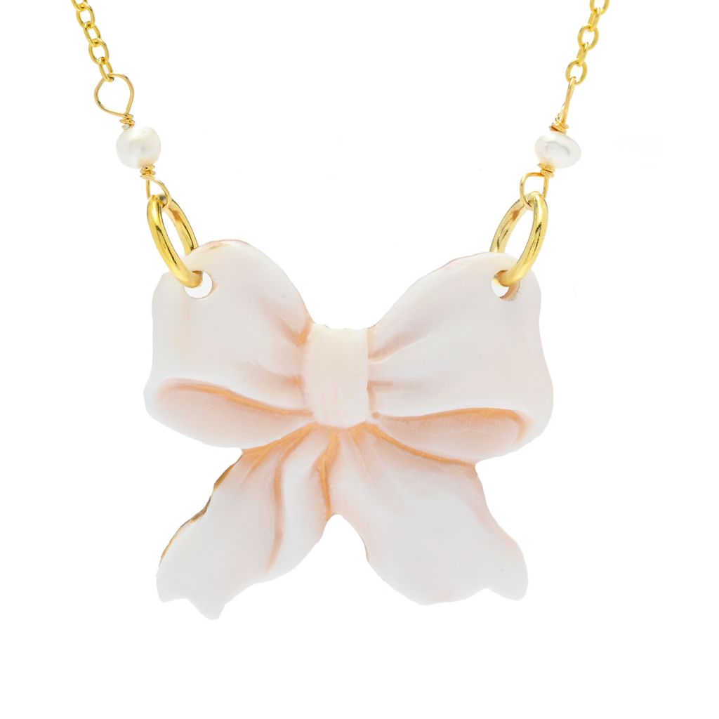 Cameo Italiano 18K Gold Plated Cameo Motif Pearl Station Necklace