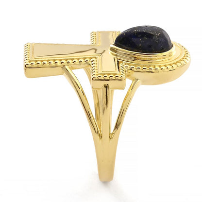 Passport to Egypt 18K Gold Plated 8x6mm Pear Shape Lapis Ankh Cross Ring