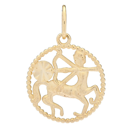 14K Italian Gold Textured Halo Zodiac Pendant