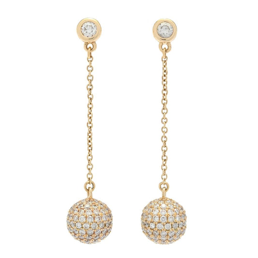 Morris & David 14K Gold 1.02ctw Diamond Pave Ball Earrings