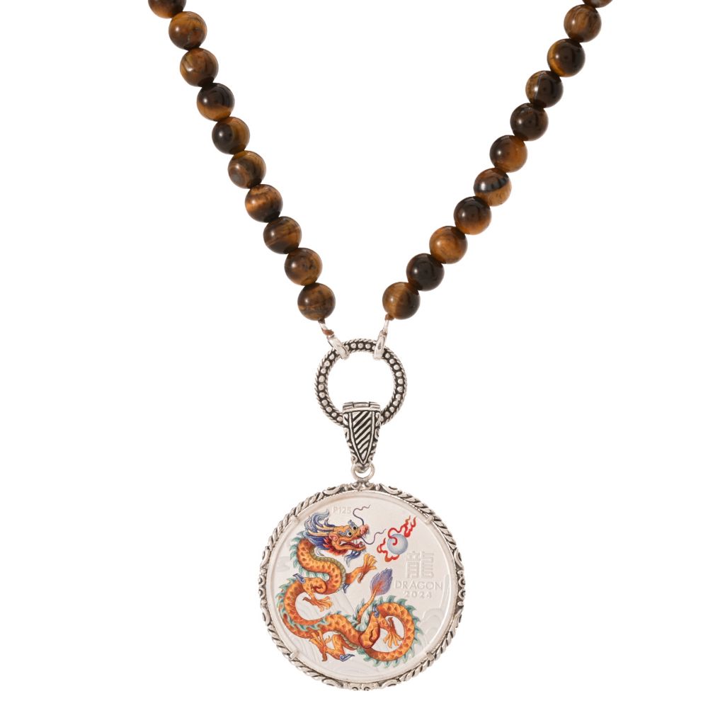 Samuel B. Sterling Silver Colorized Dragon Coin Tiger's Eye Necklace