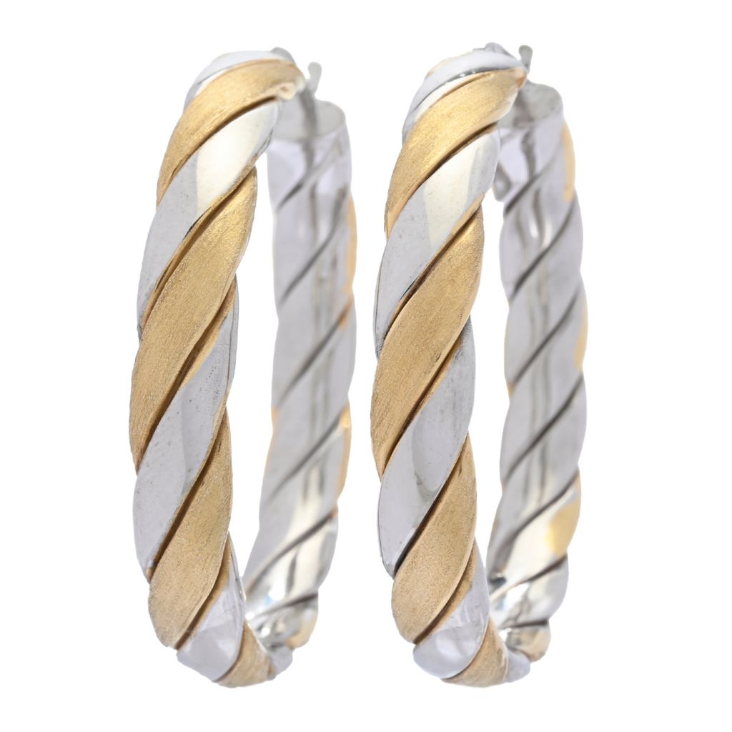 Sorrento Sterling Silver Two-Tone Polished & Satin Hoop Earrings