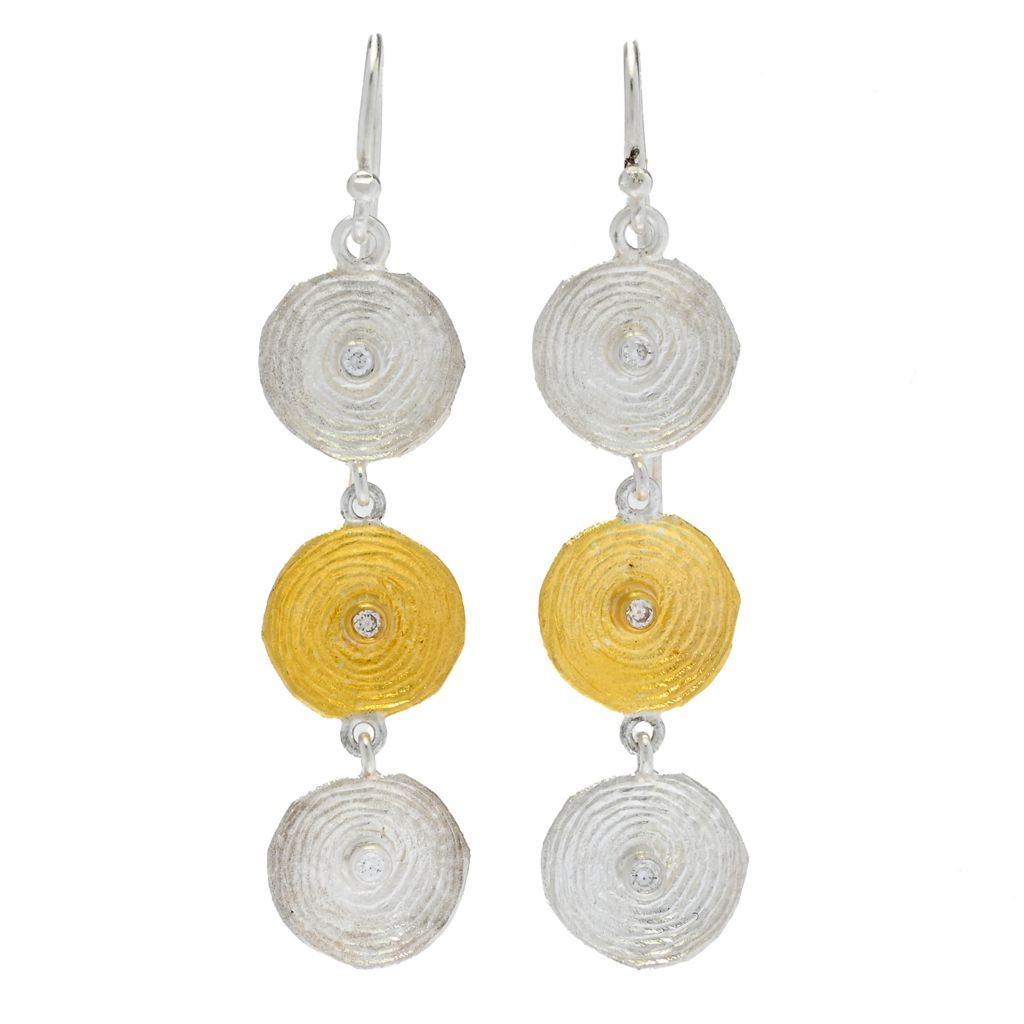 Sterling Silver 24K Gold Accented 0.12ctw Diamond Circles Earrings
