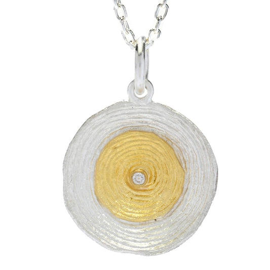 Sterling Silver 24K Gold Accented Diamond Accented Circles Pendant with Chain
