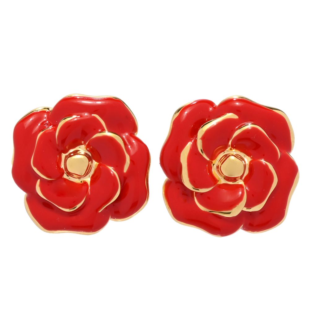VOGA 18K Gold Electroform Enamel Rose Stud Earrings