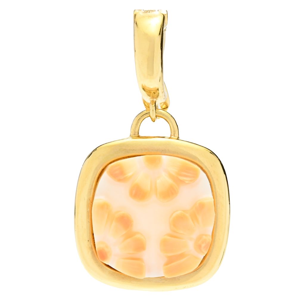 Cameo Italiano 18K Gold Plated Carnelian Shell Flower Cameo Pendant