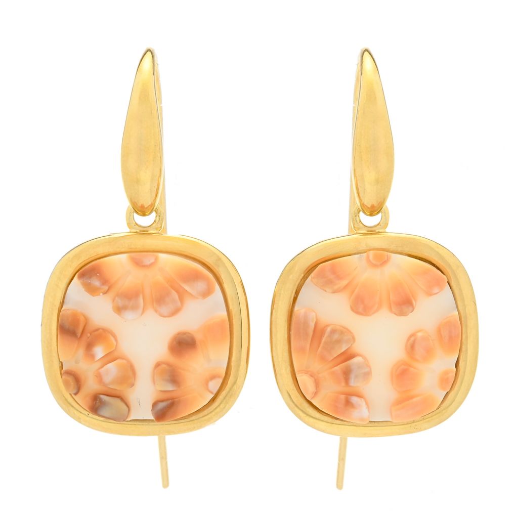 Cameo Italiano 18K Gold Plated Carnelian Shell Flower Cameo Earrings