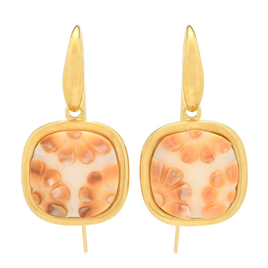 Cameo Italiano 18K Gold Plated Carnelian Shell Flower Cameo Earrings
