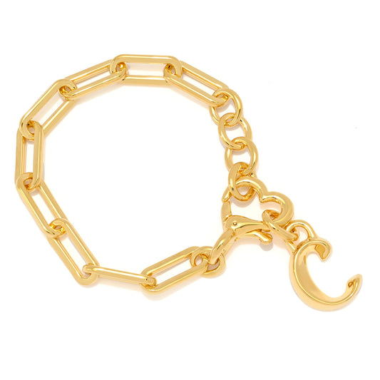 VOGA 18K Gold Electroform Paperclip Chain Initial Charm Bracelet