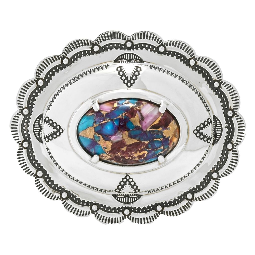 Southwest Elements Sterling Silver Purple Dahlia Turquoise Belt Buckle