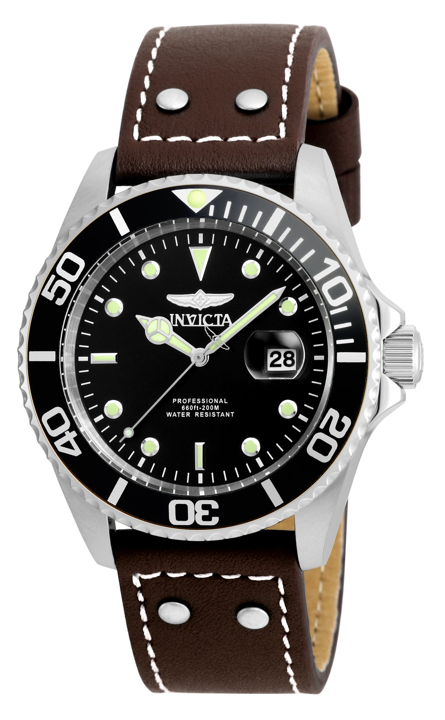 Invicta Men's 43mm Pro Diver Quartz Leather Strap Watch