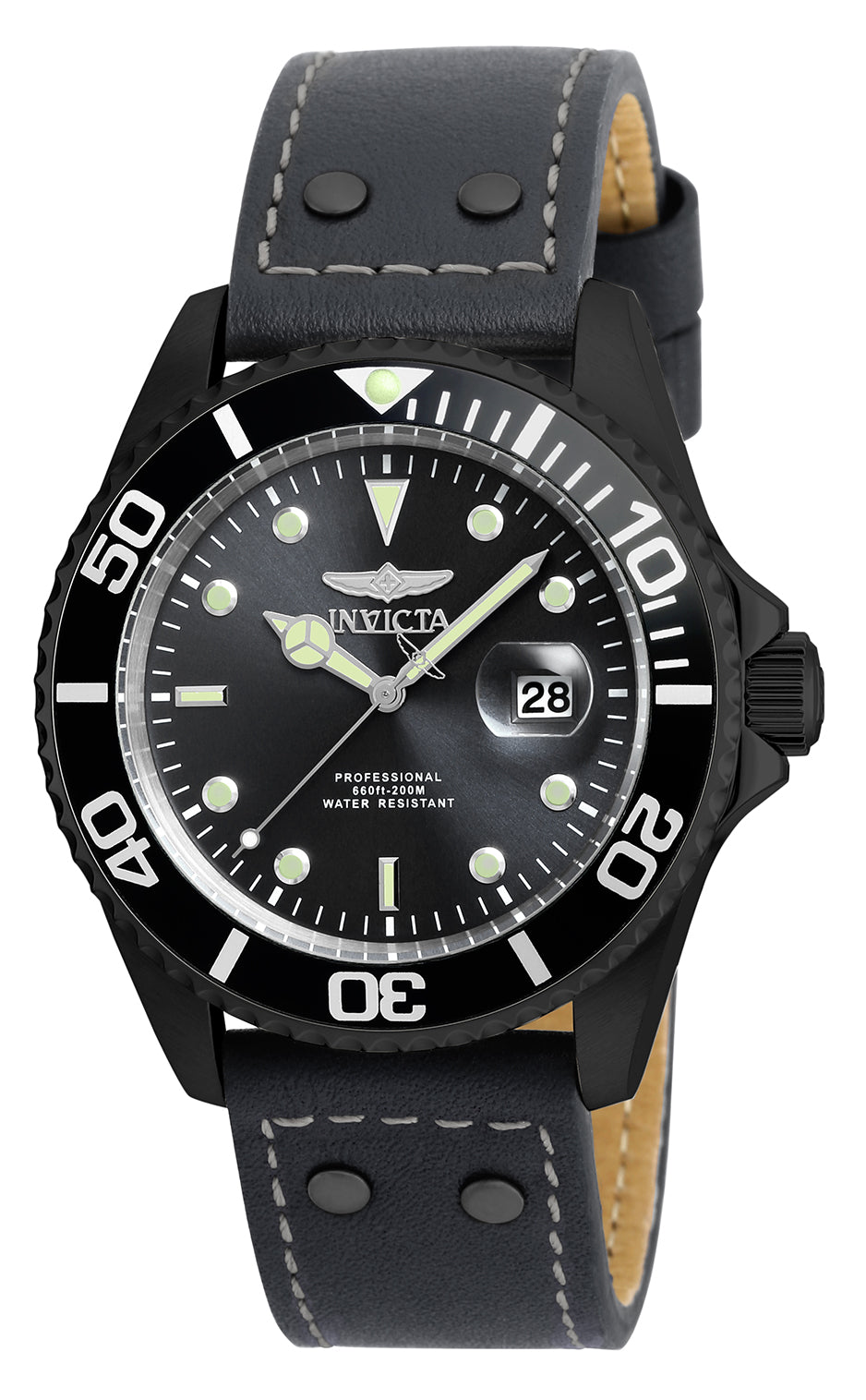 Invicta Men's 43mm Pro Diver Quartz Leather Strap Watch