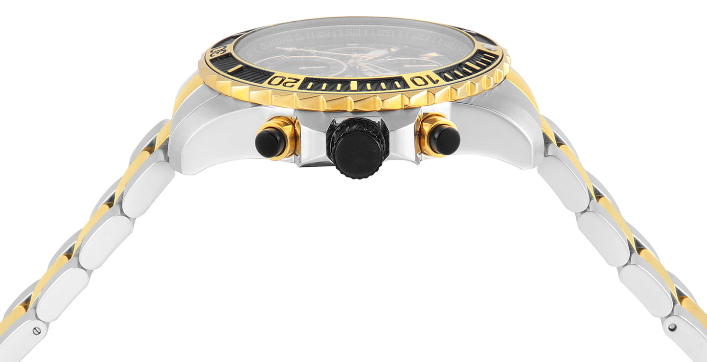 Invicta Men's 45mm Pro Diver Scuba Quartz Chronograph Black Dial Two-Tone Bracelet Watch