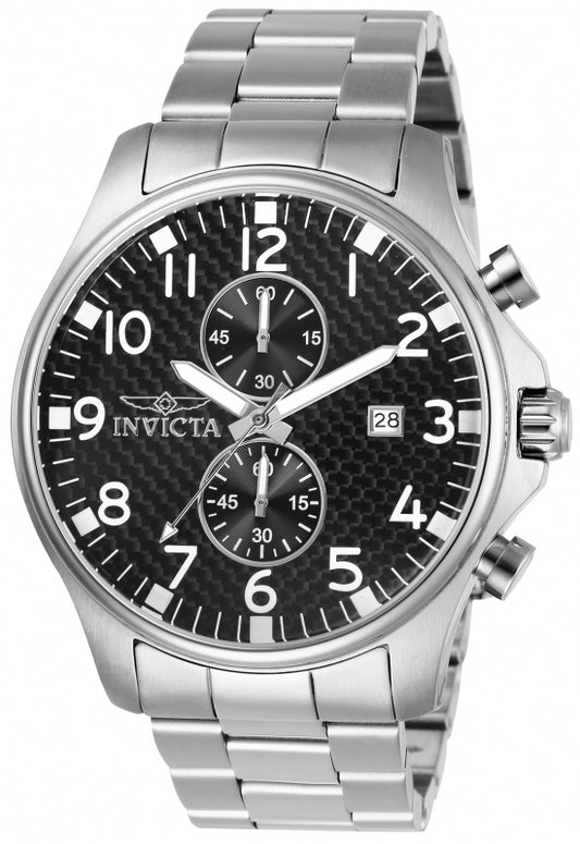 Invicta Men's 48mm Specialty Quartz Chronograph Black Carbon Fiber Dial Bracelet Watch