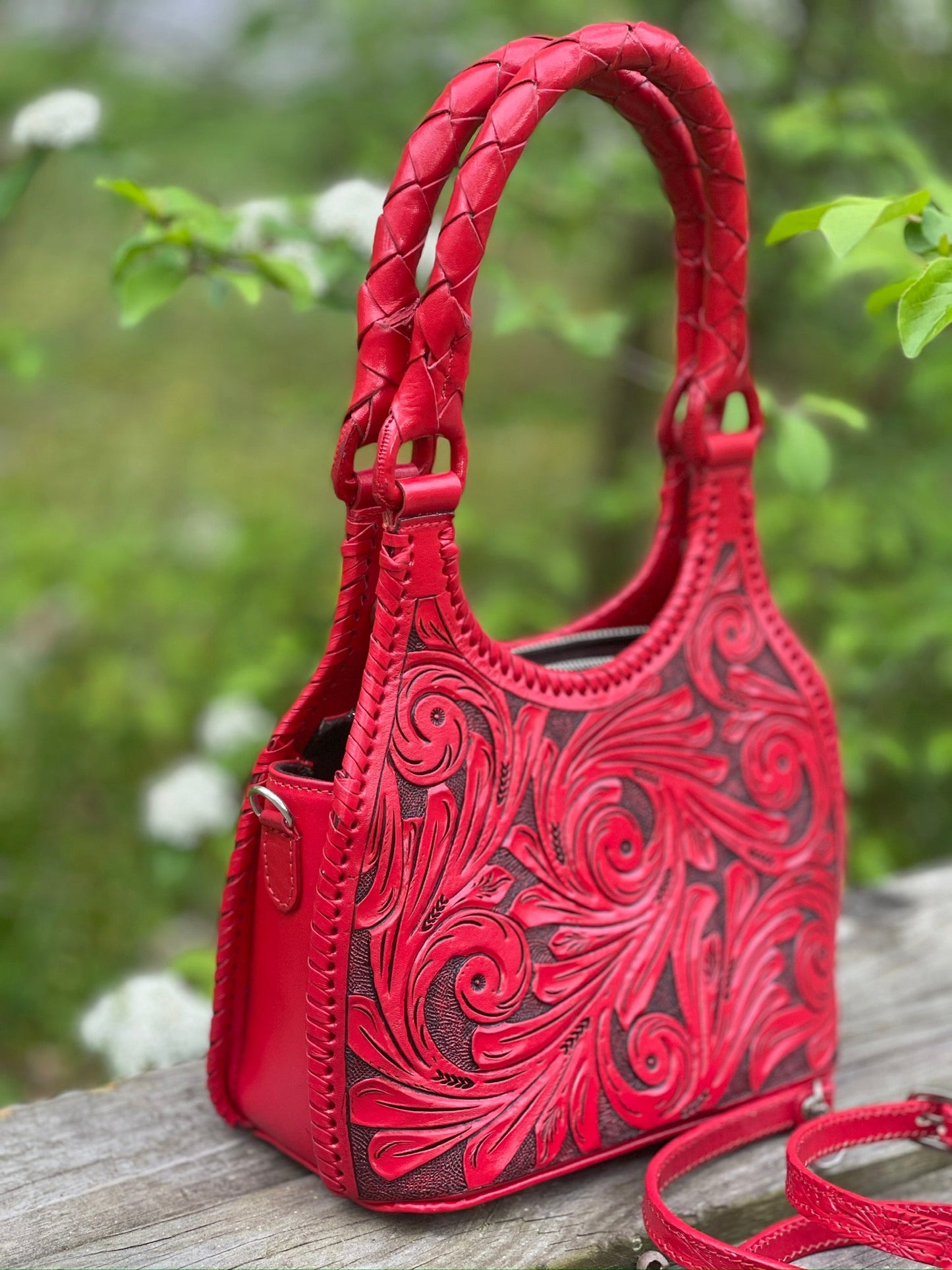 ALLE Handbags Luna Mini Hand-Tooled Leather Mini Hobo & Crossbody Bag