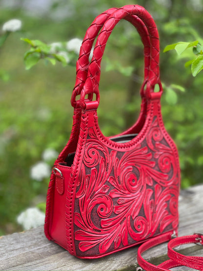 ALLE Handbags Luna Mini Hand-Tooled Leather Mini Hobo & Crossbody Bag