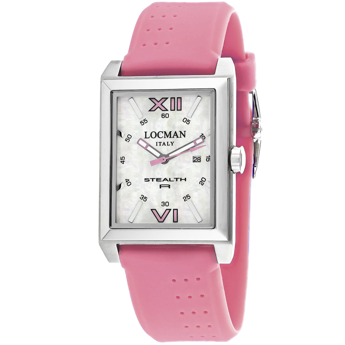 Locman Men's 44mm Classic Quartz Mother-of-Pearl Silicone Silicone Strap Watch