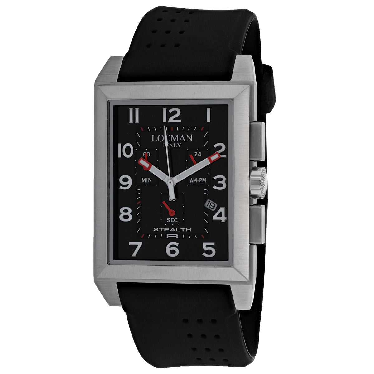 Locman Men's 44mm Stealth Quartz Chronograph Titanium Case Silicone Strap Watch